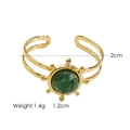 Detailed view of gold open bangle with 1.2cm green gemstone and 2cm inner diameter - Faceted African Jade Ring
