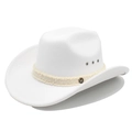 Elegant white wool cowboy hat with fringe band and golden metal M emblem - M (56-58cm) / White