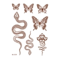 Waterproof henna tattoo sticker featuring brown snakes, butterflies and lotus symbol W-0739 - Snake Butterfly Lotus Combination (W-0739-S)
