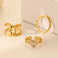 Three-piece gold stainless steel ring set with heart pattern and chain design - J574-Chain Heart Gold 3-Piece Set