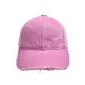 Dettaglio del fronte in cotone rosa invecchiato e retro in rete di questo berretto sportivo - Adulto / Fucsia