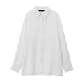 Détail du tissu en lin blanc lisse et des poignets larges boutonnés de la chemise - XS / Haut Blanc