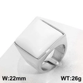 Square silver stainless steel ring featuring a white polished stone inlay, 22mm width - Silver White Style (KR88997-K)