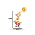 Clou d'oreille papillon en acier doré avec zircons roses et verts, longueur 12mm - Style Pendentif Papillon (0162-7#) / Jaune d'Or