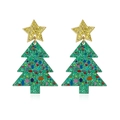 Christmas tree stud earrings with gold glitter stars and green speckled trees - Green Polka Dot Christmas Tree Earrings