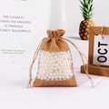 Linen drawstring jewelry pouch with clear window and elegant beads inside for gift storage - Dark Hemp