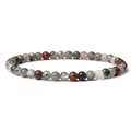 Minimalist 4mm natural stone beaded stretch bracelet with green and grey mineral textures - African Bloodstone