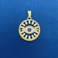 Golden round evil eye pendant with blue and clear crystals, DIY accessory charm - Round Evil Eye Blue White Diamond Style (770)