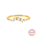 Anello a onda in argento sterling S925 dorato con pietre lucenti e certificazione - US 6 / Stile Zirconia Cubica Geometrico