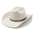 Beige faux suede western cowboy hat with wide brim and brown leather woven band - M (56-57cm) / Beige