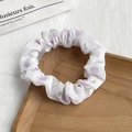 White floral scrunchie with purple fruit pattern and soft ruffled fabric texture - 8# White Purple Floral