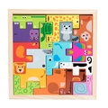 Colorful 3D cartoon animal wooden puzzle for kids featuring lion elephant and giraffe - Russian Animal Style