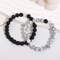 Pärchen Armband Set aus schwarzem Lavastein und weißem Türkis mit Marmor-Effekt Perlen - Set 4 (Lavastein & Weißer Türkis)