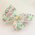 Detail of 14cm double-layer butterfly hair claw clip with colorful floral pattern - Green Purple