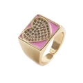 Golden heart ring with pink enamel and sparkling zircon stones in an open design - Adjustable Open / Gold Pink Enamel Heart