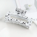 Detail of white square hair claw clip with black ink splatter pattern on a white plate - 8.5cm Medium Size / Glossy White Splash Ink 8.5cm