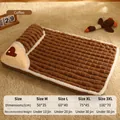 Thick coffee brown plush pet bed with white trim and cartoon pattern in four sizes - 3XL (100*75cm) / Brown