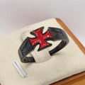 Vintage black stainless steel men's ring with a bold red cross and side lightning relief - US 7 / Red