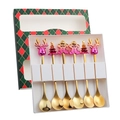 Christmas spoon gift set featuring golden elk, tree, and gingerbread man motifs - Green Box 6-Piece Set B