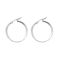 Polished silver stainless steel large hoop earrings with mirror finish and lever-back closure - Silver