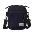Donkerblauwe Oxford stoffen crossbody telefoontas met Hello Weekend patch en verstelbare riem - Blauw