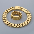 Set collana e bracciale a catena cubana dorata larga 31mm pesante da uomo - Bracciale 20CM / Oro