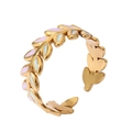 Adjustable 18k gold plated leaf ring with colorful enamel inlay in pink and blue - Adjustable Open / Three-Color Enamel Leaves