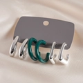 6-piece geometric earring set with silver and dark green resin studs on display card - Silver Pin - Green (6-Piece Set)