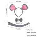 Grey plush mouse costume set including headband ears, bowtie, and long tail accessories - Gray Felt Mouse 3-Piece Set