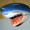 Realistic wall-mounted shark head sculpture made of resin for outdoor garden pond decor - Shark Style (A) / 20*12 / Blue & White