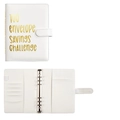 White PU leather 100 envelope savings challenge binder with gold lettering and 6 rings - A5 White Shell Only