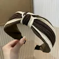 Chic pleated twist headband in coffee and cream bicolor design for women - S23 Coffee Pleated Knot Style