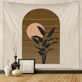 Dettaglio dell'arazzo Boho con motivi di sole e foglie in un ambiente minimalista - 73*95CM / Tessuto Spazzolato