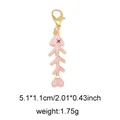 Pink enamel fishbone alloy pendant with golden lobster clasp for shoe and bag decoration - Style 10 Fish Bone