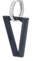 Chic silver hoop earring with sparkling rhinestones and a large black triangular drop charm - Platinum-Black