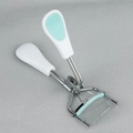 Mini stainless steel eyelash curler with mint green silicone pads and white handles - White Green Patch Handle Eyelash Curler