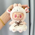 Cute white sheep costume outfit for plush doll with heart pendant and brown bow - Sheep Pendant Skirt / First And Second Generation Keychains Are Compatible With La Cloth Dolls. Dolls Not Included.