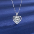 Elegant silver heart necklace featuring a large clear gemstone with double halo crystals - White Diamond Heart Necklace Tz-14