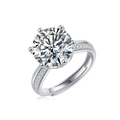 Classic silver S925 ring featuring a six-prong round moissanite with side stones - 5 Carat Stone Style