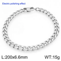 Polished silver stainless steel cuban curb chain bracelet with lobster clasp 200mm - 6.6mm Width Electric Polishing Style (KB207782-Z)