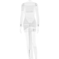 Witte doorschijnende mesh bodycon jurk met knoopdetail en geplooide taille voor dames - S / Wit