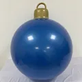 Inflatable 60cm Christmas decorative ball in glossy deep blue finish with gold hook - Holographic Blue