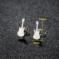 Minimalist stainless steel violin stud earrings measuring 12mm by 5mm on black surface - 033 Guitar / Steel