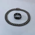 Set collana e bracciale a catena cubana in acciaio inossidabile nero lucido - Bracciale 21.5cm / Nero