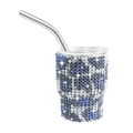 3oz vacuum insulated tumbler in blue and clear rhinestones with metal straw - Tapered Leg / Leopard Blue