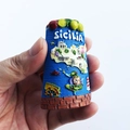 Hand-painted Sicily souvenir thimble featuring lemon motifs and Sicilia relief map - Sicily Column