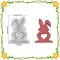 Easter rabbit silicone mold with heart design and 12.9cm resin bunny finished product - Bent Ear Rabbit - Large