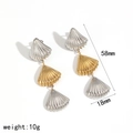 Detailed view of three-tier scallop drop earrings in silver and gold with 58mm length - Gold Silver Two-Tone Triple Shell Style (TE60418-M)