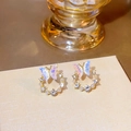 Elegant gold butterfly earrings with pearlescent wings and crystal pearl hoop details - Iridescent Butterfly Hoop Drop Earrings