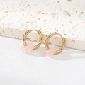 Detail of gold hoop earrings featuring a translucent pink natural stone bead pendant - 8# Transparent Pink Natural Stone